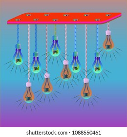 Urban chandelier rustic lighting with varying long Edison bulb.