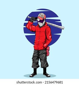 URBAN CHARACTER ILLUSTRATION WITH BASE BALL STICK