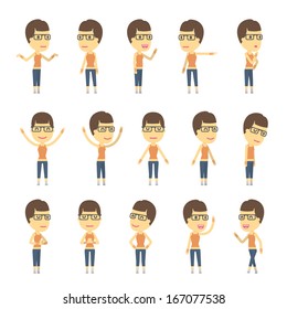 urban character set in different poses. simple flat design.