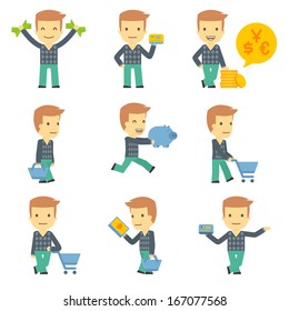 urban character set in different poses. simple flat design.