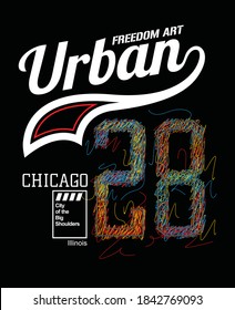 Urban Chicago.Colorful typography in scribble and chaotic sketch.Clothing,t-shirt,apparel and other uses.Vector illustration,Eps10.