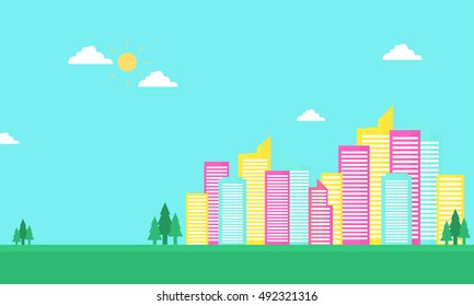 Urban city color vector flat of silhouette collection