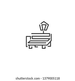 Urban and city element icon - bench and lantern in trendy simple line art style, flat symbol vector illustration