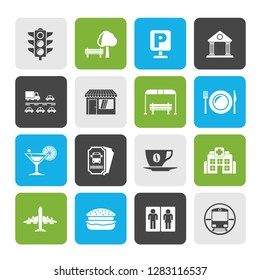 Urban and city elements icons - vector icon set
