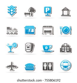 Urban and city elements icons - vector icon set