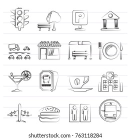 Urban and city elements icons - vector icon set