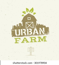 Urban City Farm Organic Eco Concept. Healthy Food Vector Design Element On Craft Paper Background