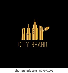 Urban city golden vector logo design template