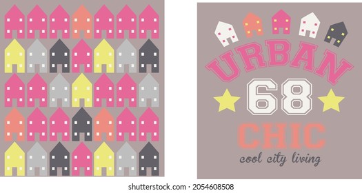 Urban city illustration, tee shirt graphics, vectors