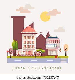 Urban city landcape with flat vector style