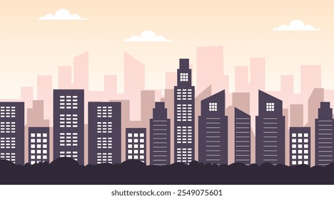 Paisaje urbano de la ciudad. Ilustración vectorial urbana plana