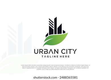 Urban city logo design with green city unique concept Premium Vector