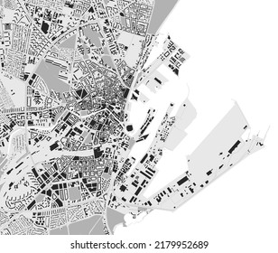 Mapa urbano de Aarhus. Ilustración vectorial, afiche artístico en escala de grises de Aarhus. Imagen de mapa de calles con carreteras, vista del área metropolitana de la ciudad.