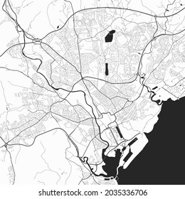 Urban city map of Cardiff. Vector illustration, Cardiff map grayscale art poster. Street map image with roads, metropolitan city area view.