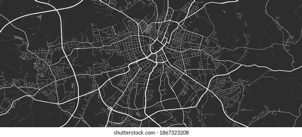 Mapa urbano de Chemnitz. Ilustración vectorial, Afiche de arte en escala de grises de Chemnitz map. Imagen de mapa de calles con carreteras, vista del área metropolitana de la ciudad.