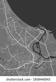 Stadtplan von Danzig. Vektorgrafik, Gdansk Karte Graustufen-Kunstposter. Straßenkarte mit Straßen, Blick auf das Stadtgebiet.