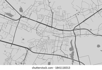 Mapa urbano de Katowice. Ilustración vectorial, Afiche de arte en escala de grises de Katowice. Imagen de mapa de calles con carreteras, vista del área metropolitana de la ciudad.