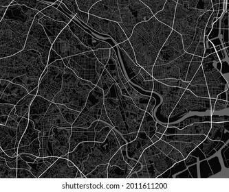 Urban city map of Kawasaki. Vector illustration, Kawasaki map grayscale art poster. Street map image with roads, metropolitan city area view.