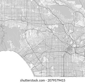 Urban city map of Los Angeles. Vector illustration, Los Angeles map grayscale art poster. Street map image with roads, metropolitan city area view.