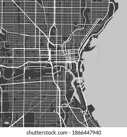 Urban city map of Milwaukee. Vector illustration, Milwaukee map grayscale art poster. Street map image with roads, metropolitan city area view.