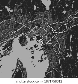 Urban city map of Oslo. Vector illustration, Oslo map grayscale art poster. Street map image with roads, metropolitan city area view.