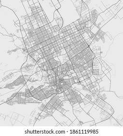 Urban city map of Riyadh. Vector illustration, Riyadh map grayscale art poster. Street map image with roads, metropolitan city area view.