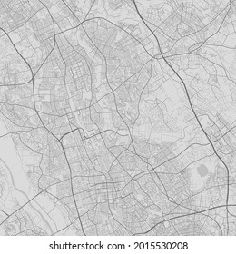 Mapa urbano de Saitama. Ilustración vectorial, afiche de arte en escala de grises de Saitama. Imagen de mapa de calles con carreteras, vista del área metropolitana de la ciudad.