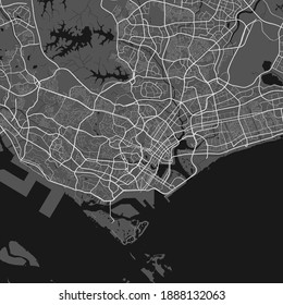 Urban City Map Of Singapore. Vector Illustration, Singapore Map Grayscale Art Poster. Street Map Image With Roads, Metropolitan City Area View.