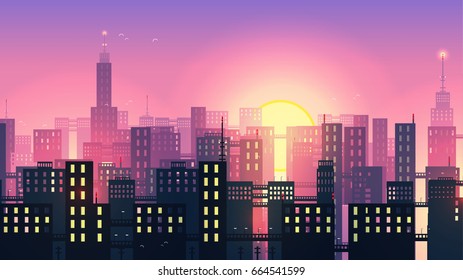 Urban City Nightscape - Vector Illustration