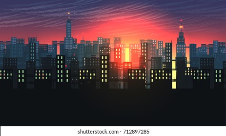 Urban City Nightscape - Vector Illustration