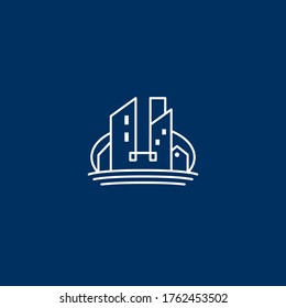 Urban City Real Estate Skyscraper logo icon symbol badge in monoline line art style