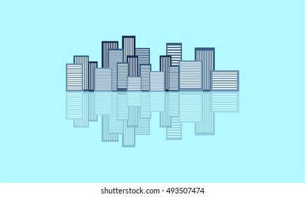 Urban city and reflection of silhouette vector