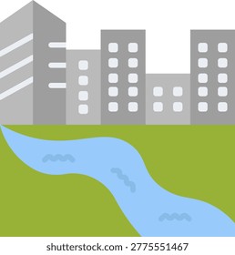 Urban City Skyline River Flow