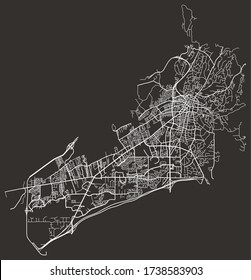 Urban city street map of Santa Fe, New Mexico, United States, with major and minor roads, highways, lanes, neighborhoods, poster design