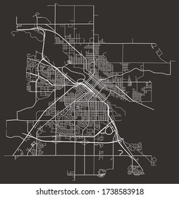 Urban city street map of Waterloo, Iowa, United States, with major and minor roads, highways, lanes, neighborhoods, poster design