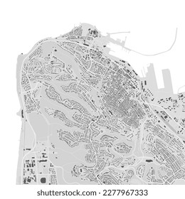 Urban city vector map of Haifa. Vector illustration, Haifa map grayscale black and white art poster. road map image with roads, metropolitan city area view.