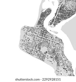 Mapa de vectores urbanos de Monrovia, Liberia. Ilustración vectorial, afiche de arte blanco y negro en escala de grises de Monrovia. Imagen de hoja de ruta con carreteras, vista del área metropolitana de la ciudad.