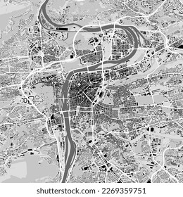 Mapa vectorial urbano de Praga. Ilustración vectorial, afiche de arte blanco y negro en escala de grises en el mapa de Praga. imagen de hoja de ruta con carreteras, vista del área metropolitana de la ciudad.