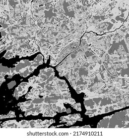 Urban city vector map of Turku. Vector illustration, Turku map grayscale art poster. Street map image with roads, metropolitan city area view.