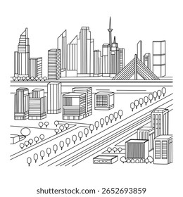 Urban City View Freehand Illustration