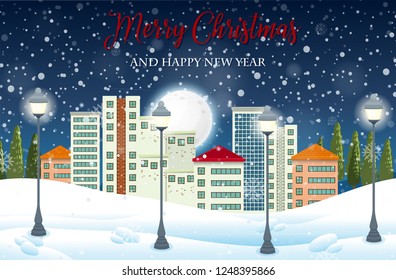 Urban city winter landscape illustration