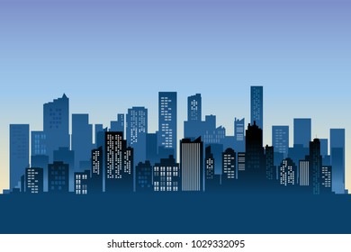 Urban Cityscape background. Modern Buildings architecture at morning sunlight.  vector illustration