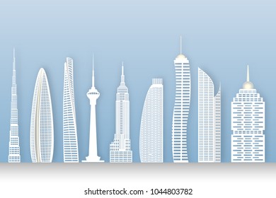 Urban cityscape buildings collection as business , paper art and craft style concept. vector illustration.