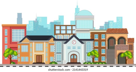 Urban cityscape isolated on white background illustration