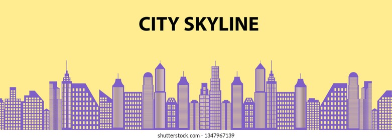 Urban Cityscape. Modern Skyline panorama flat style. Different buildings, skyscrapers, office center. Vector illustration