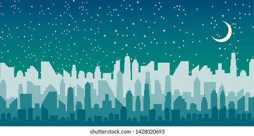 Urban Cityscape. Modern Skyline panorama flat style. Different buildings, skyscrapers, office center. Vector illustration