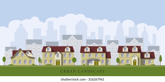 Urban cityscape with old mansions