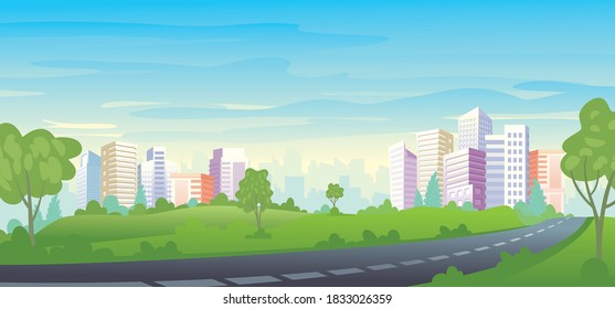 Urban cityscape panoramic vector illustration, Cityscape view from scenery park landscape