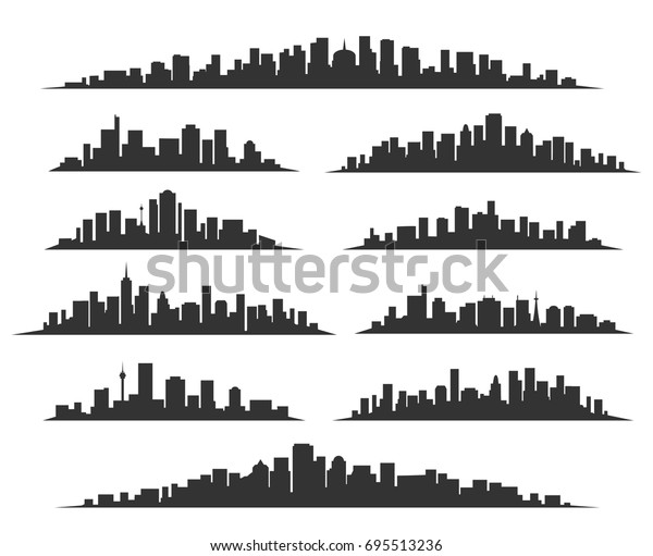 都市の都市景観のシルエットベクターイラスト 白い背景に夜の町の天窓または黒い都市の建物 のベクター画像素材 ロイヤリティフリー