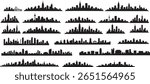 Urban Cityscape Silhouettes Vector – Night Town Skyline of Black City Buildings on White Background